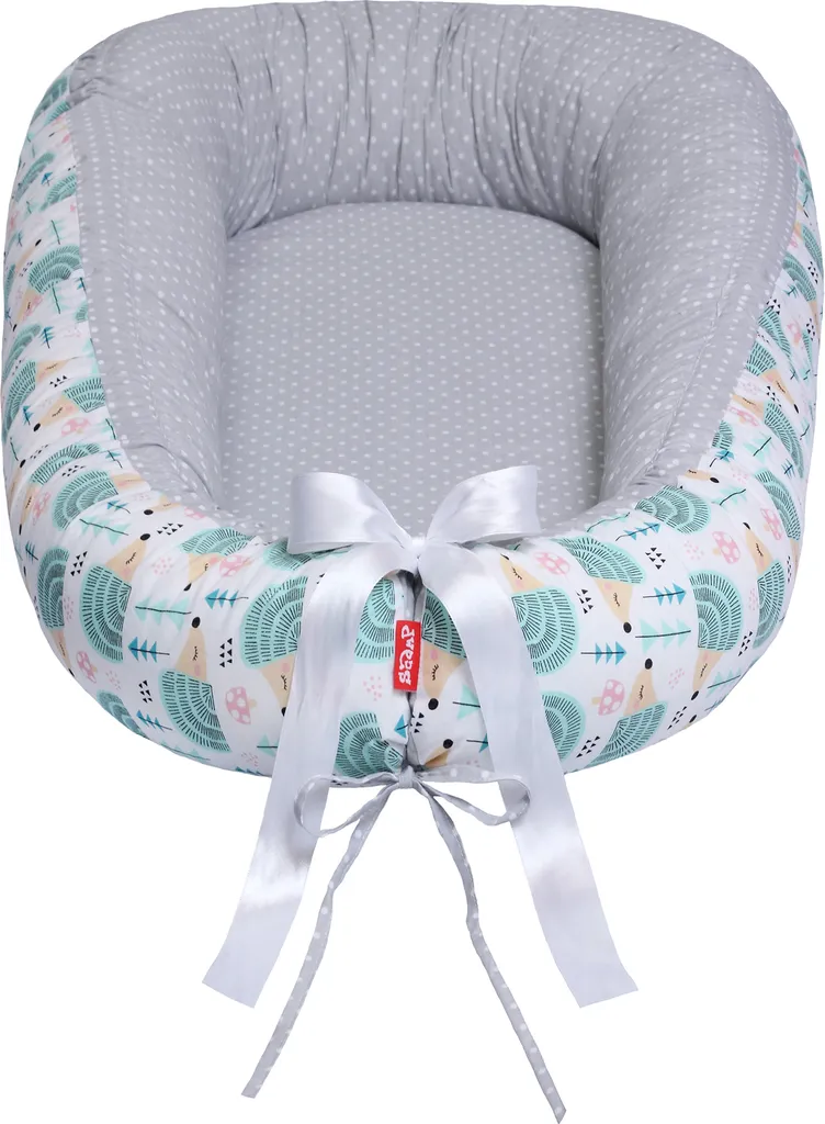 Réducteur de lit bébé en coton et coco Vert hérisson - Nid de voyage