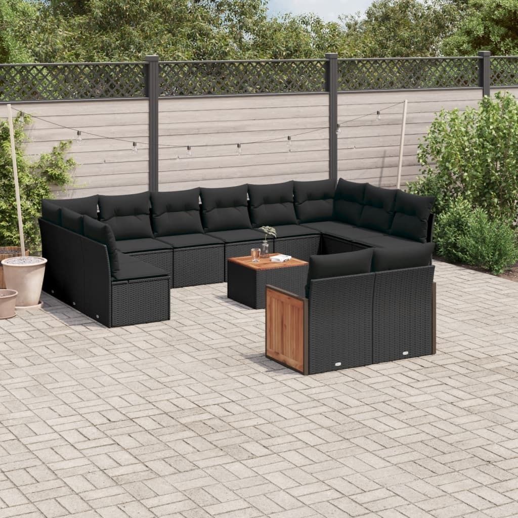 Maison Exclusive - 13-tlg. Garten-Sofagarnitur mit Kissen Schwarz Poly Rattan