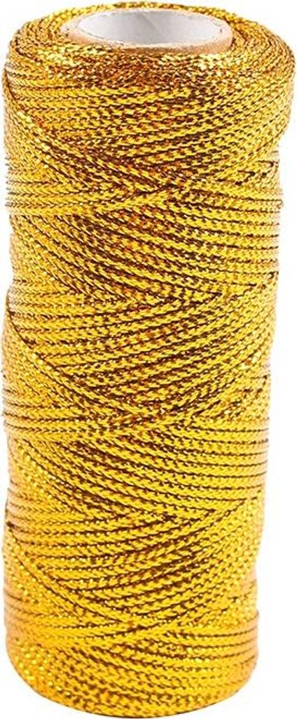 INF Polyester Hohl Geschenkband Kordel - 16-Strang Flachkordel, Silber, 1 Rolle Gold