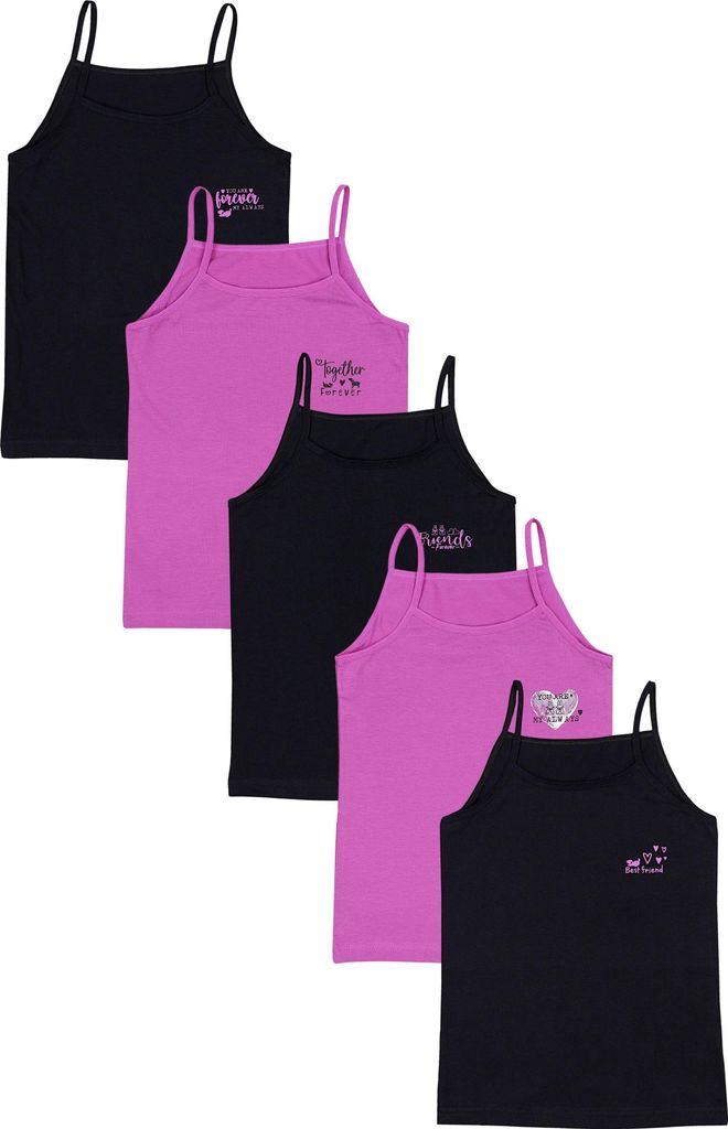 TupTam Mädchen Unterhemd Spaghettiträger Top – Atmungsaktive Unterhemden Mädchen im 5er Pack, Farbe: Forever Friends Schwarz Rosa, Größe: 13...