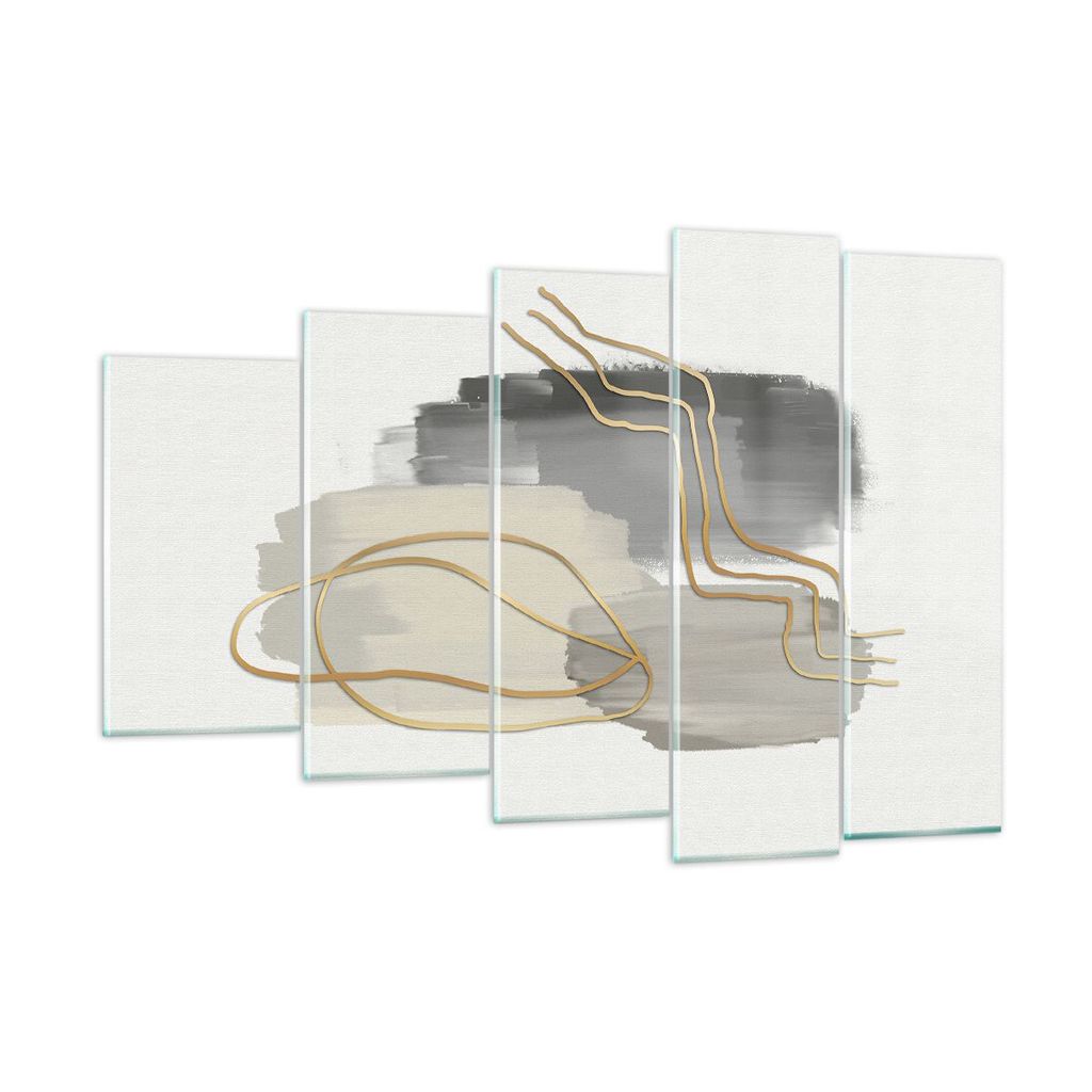 Bilder auf glas - 5 Teile - Abstraktion Stück Gold - 150x100cm - Glasbilder - Wandbilder - Bilder - zum Aufhängen bereit - Wanddekoration aus Gla...