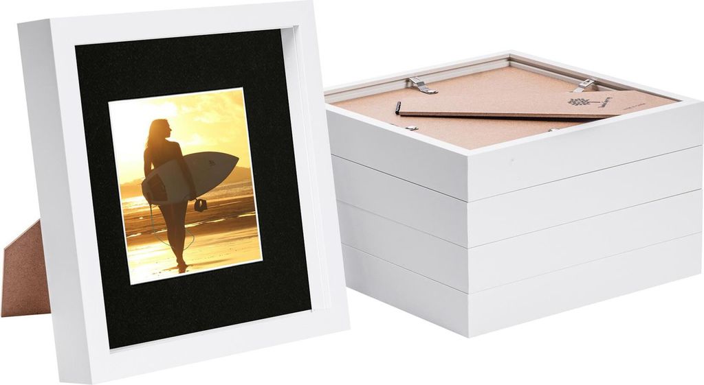 5x weiß 8 "x 8" 3D Box Fotorahmen mit schwarzem 4 "x 4" montieren - stehend hängend handwerk schattenbild display - von nicola frühling