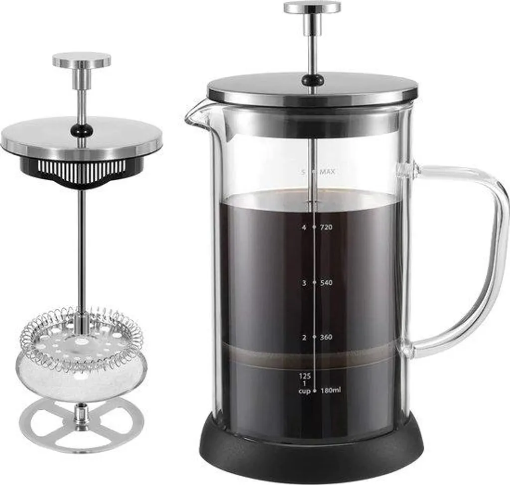 Cafetière à piston inox filtre 4 niveaux et carafe haute température