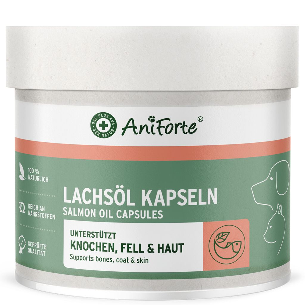 AniForte Lachsöl Kapseln für Hunde & Katzen 500 Stück – wertvolles Omega-3 Fischöl & Vitamine für Stoffwechsel, Knochenaufbau & glänzendes ...