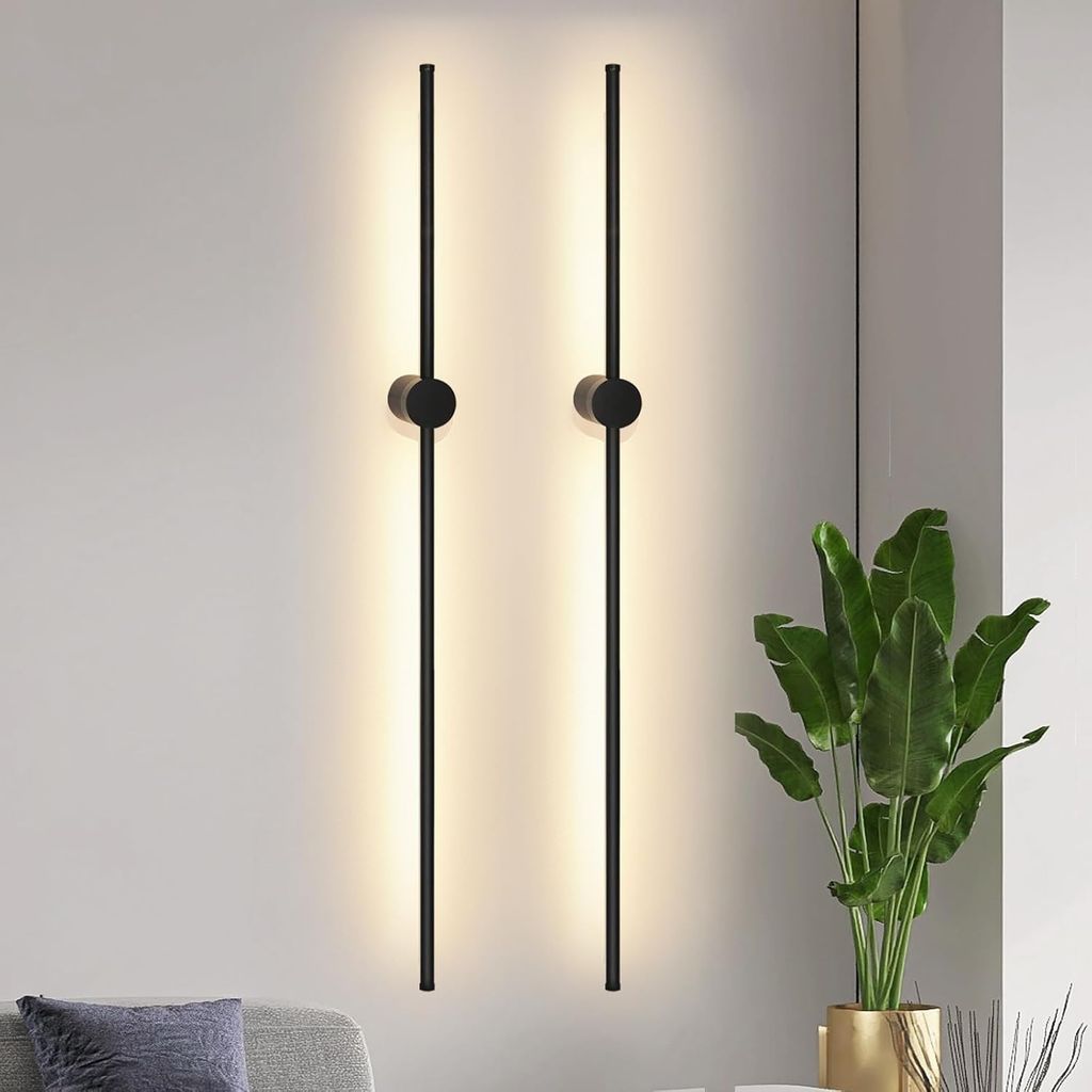 ZMH 2er LED Wandleuchte Innen Wandlampe 100CM Lang Schwarz 8W Wohnzimmerlampe Schwenkbar Minimalistische Nachtlampe Warmweiß 3000K Bettlampe für ...