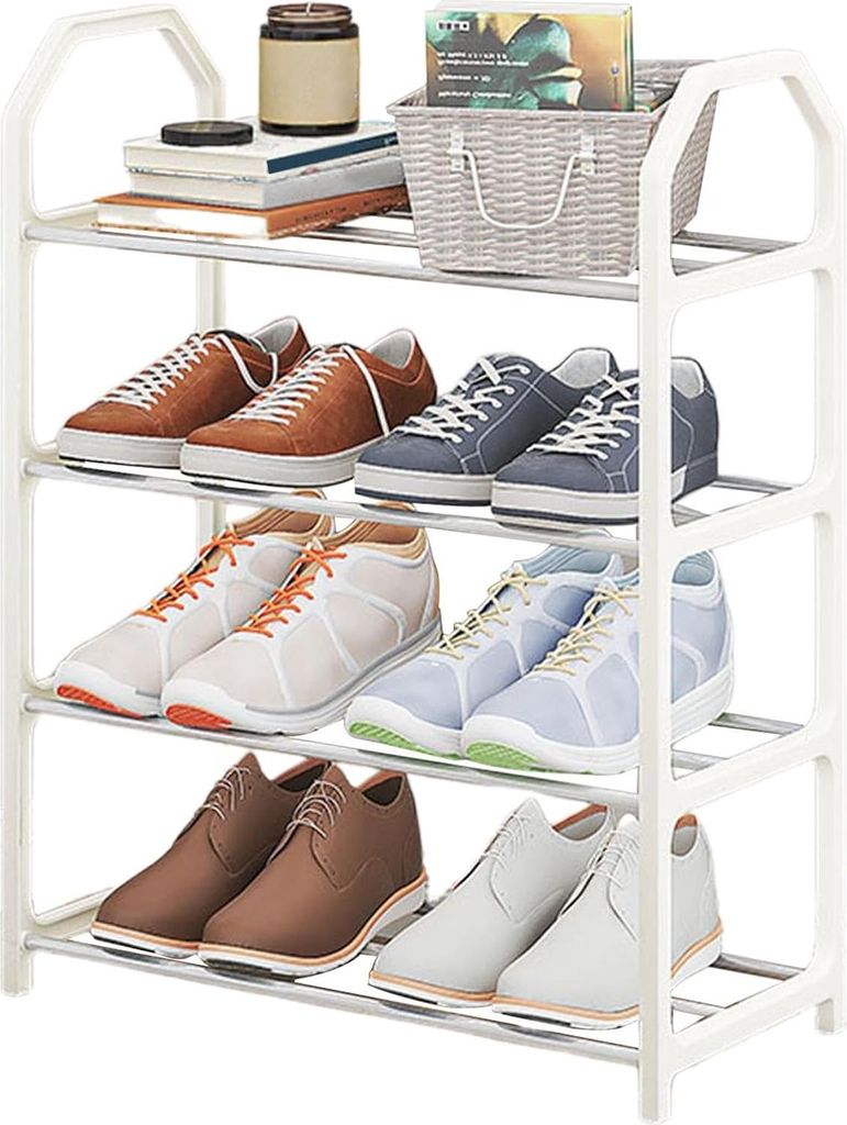 4-stöckiges Schuhregal aus Metall, stapelbar, bietet Platz für 12-16 Paar Schuhe, Flur/Ankleidezimmer