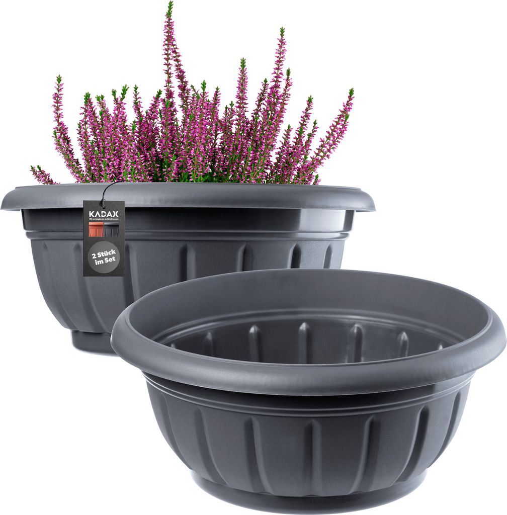 KADAX runde Blumenschalen "Budrio", Topf aus Kunststoff, Blumenkübel für Außen, Anthrazit, 26 cm, 2 Stück