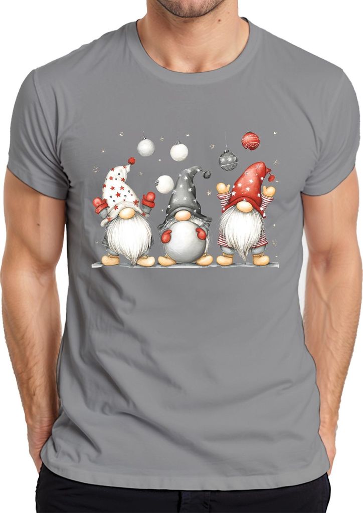 Drei Weihnachtswichtel niedlich Geschenk Zwerge Gnome Weihnachten Herren T-Shirt, Grau, XL