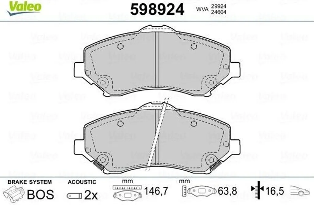 Plaquettes de frein 598924 Valeo à friction optimisée pour Wrangler JK