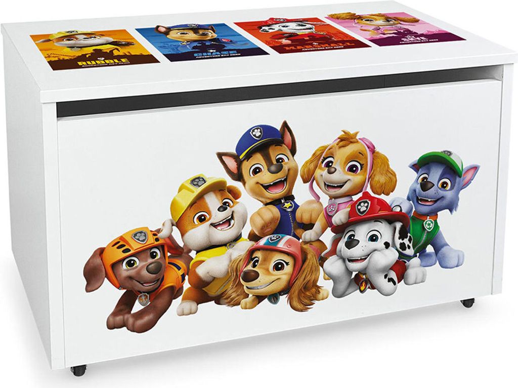 Spielzeugkiste mit Rollen mit Paw Patrol Charaktere Chase Truhe 71x40x46cm Aufbewahrungsbox für Kinder für Kinderzimmer Spielzeugtruhe auf Rädern