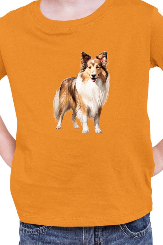 Kinder T-Shirt Dogs Breeds Australian Shepherd Dog Breed 006, 9-11 Jahr - 140 / Orange