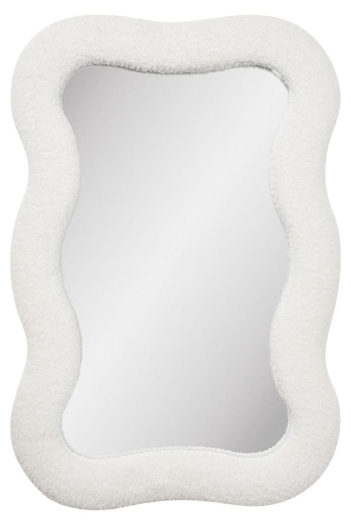 Miroir mural Bosaro avec cadre en tissu teddy blanc 80x54 Image du produit 