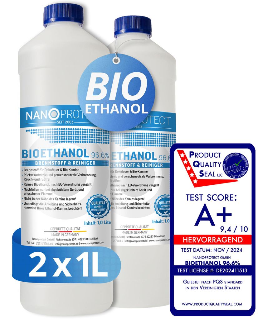 Nanoprotect Bioethanol 96,6% | 2 x 1 Liter | Flüssiger Produktbild 