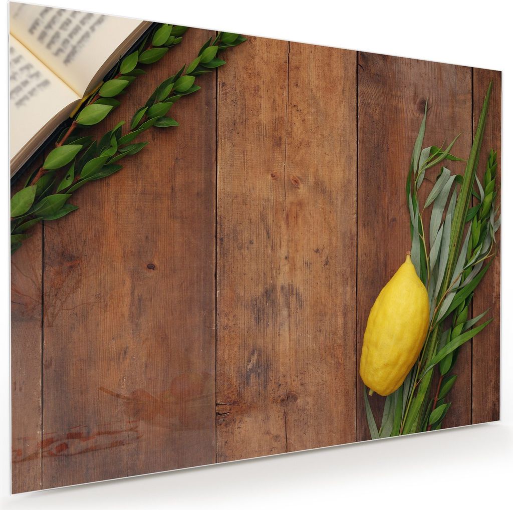 Glasbild Wandbild Zitrone auf Holztisch 80x60cm in XXL für Wohnzimmer, Schlafzimmer, Badezimmer, Flur