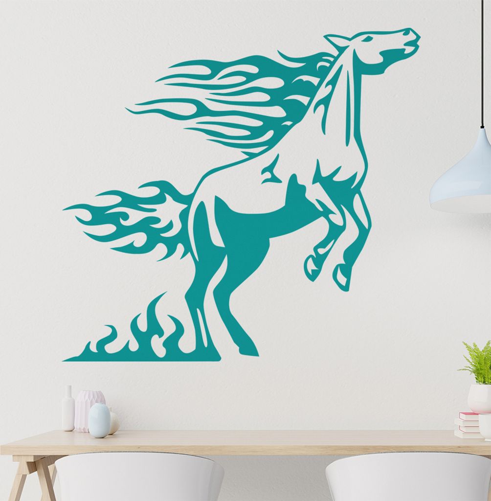 Flammen Pferd Wandtattoo in 6 Größen - Wandaufkleber Wall Sticker - Dekoration, Küche, Wohnzimmer, Schlafzimmer, Badezimmer