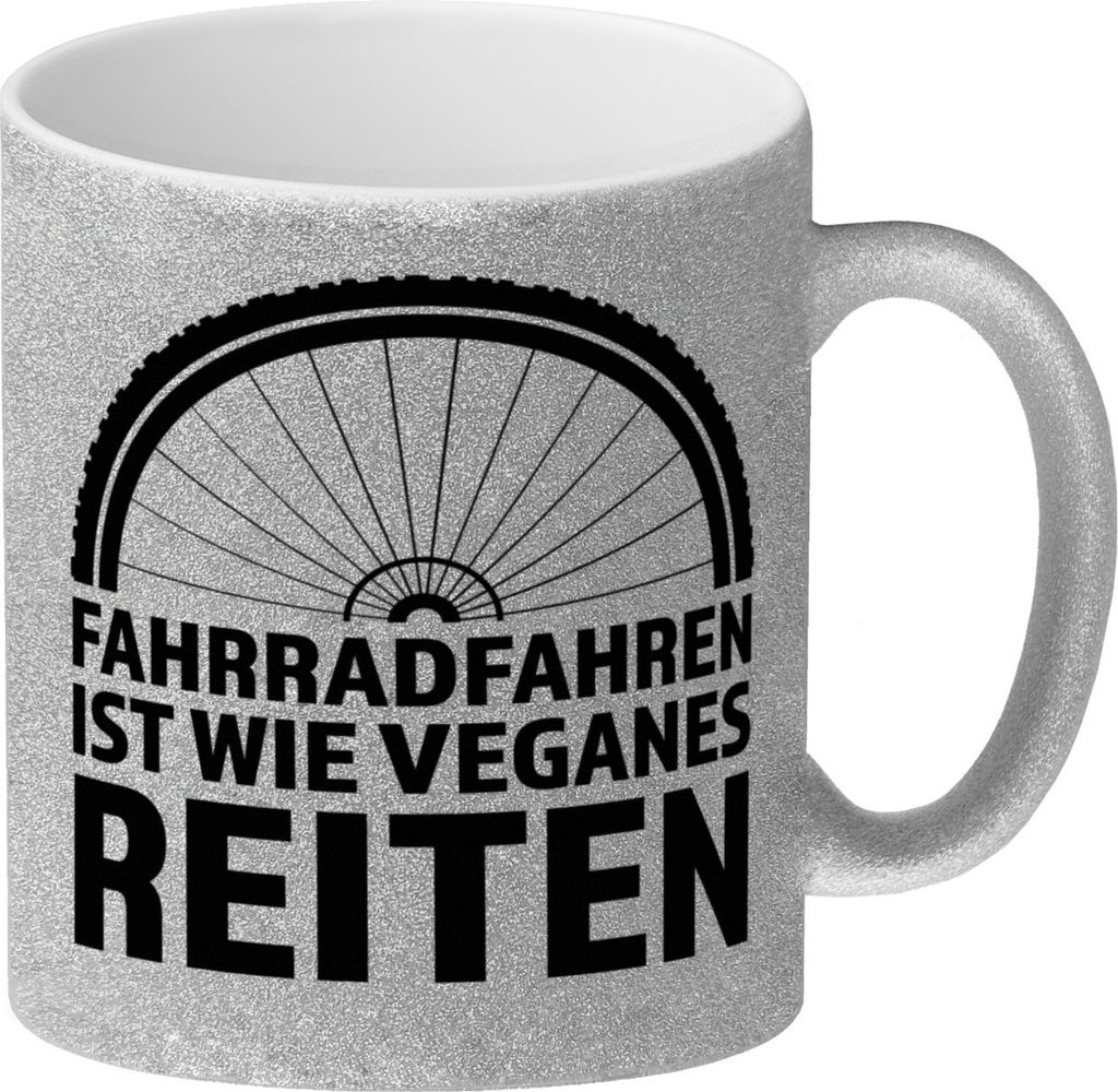 Fahrradfahren ist wie veganes Reiten Glitzer-Kaffeebecher für Radler