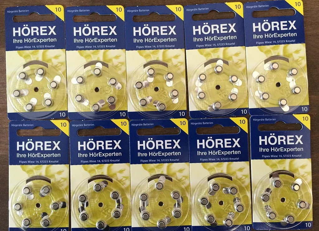 Piles pour Appareils Auditifs Hörex 10 - Solution Audition Claire 60 Pièces