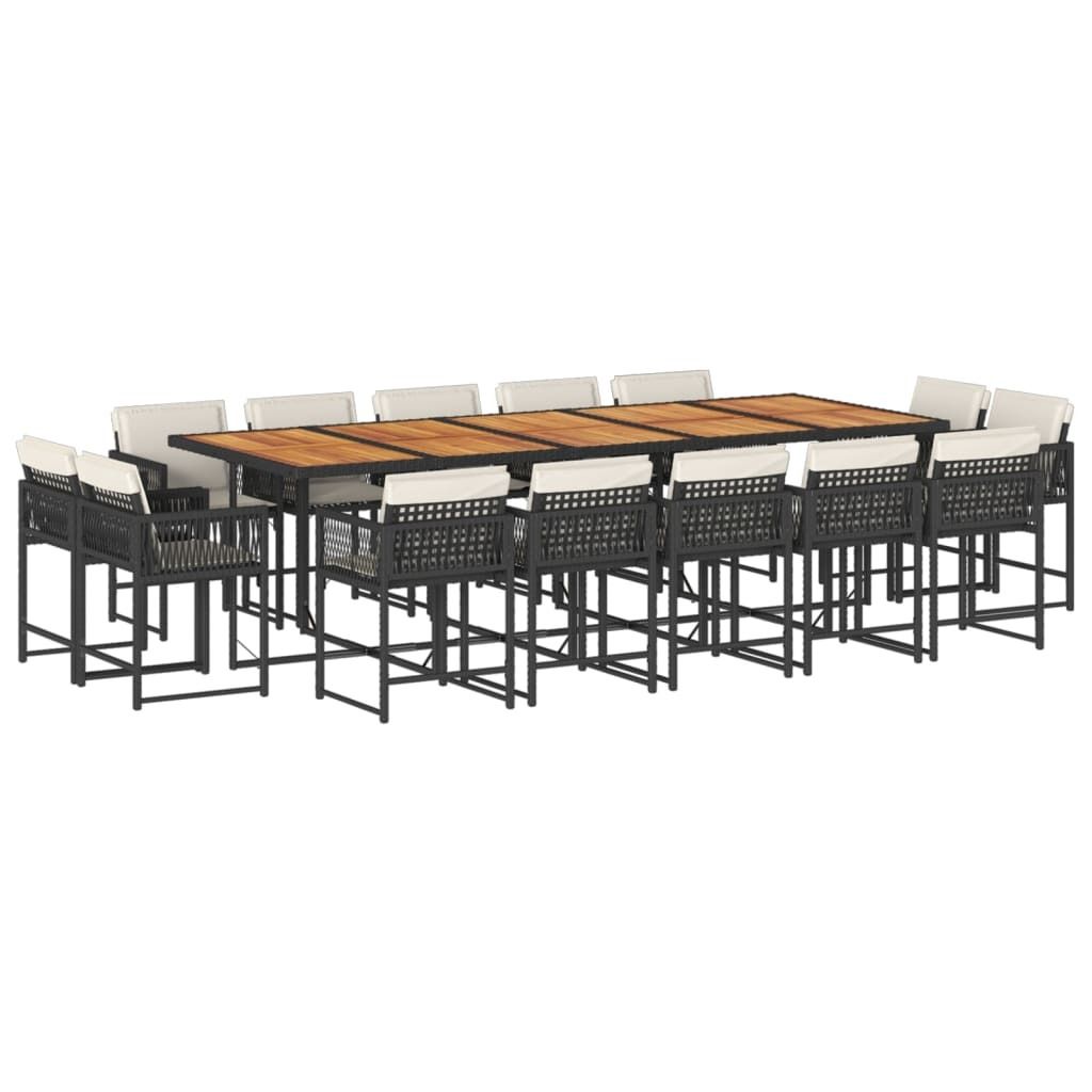 15-tlg. Garten-Essgruppe mit Kissen Schwarz Poly Rattan