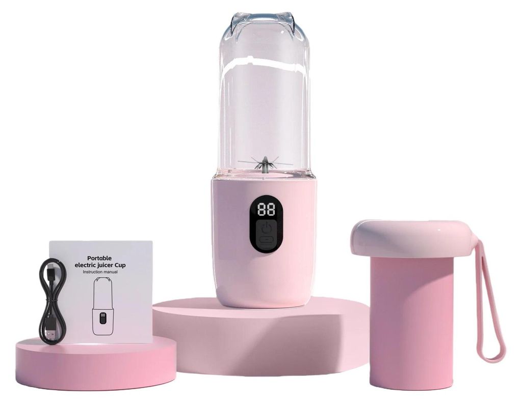 Tragbarer Smoothie Mixer - Mini Entsafter - Kabellos - Mit Akku - Für Auto, Zuhause & Reise - Kompakt - Rosa