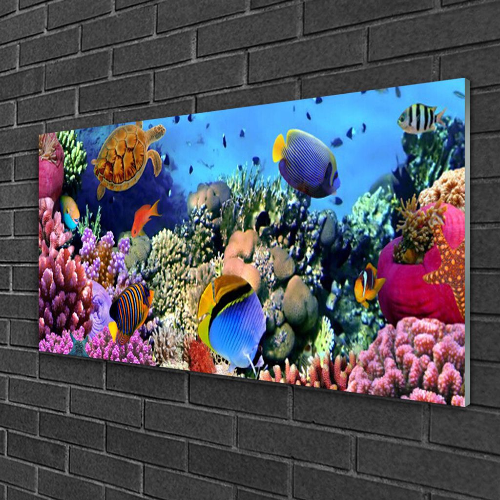 Glas-Bild Wandbilder Druck auf Glas 140x70 Deko Tiere Korallenriff 