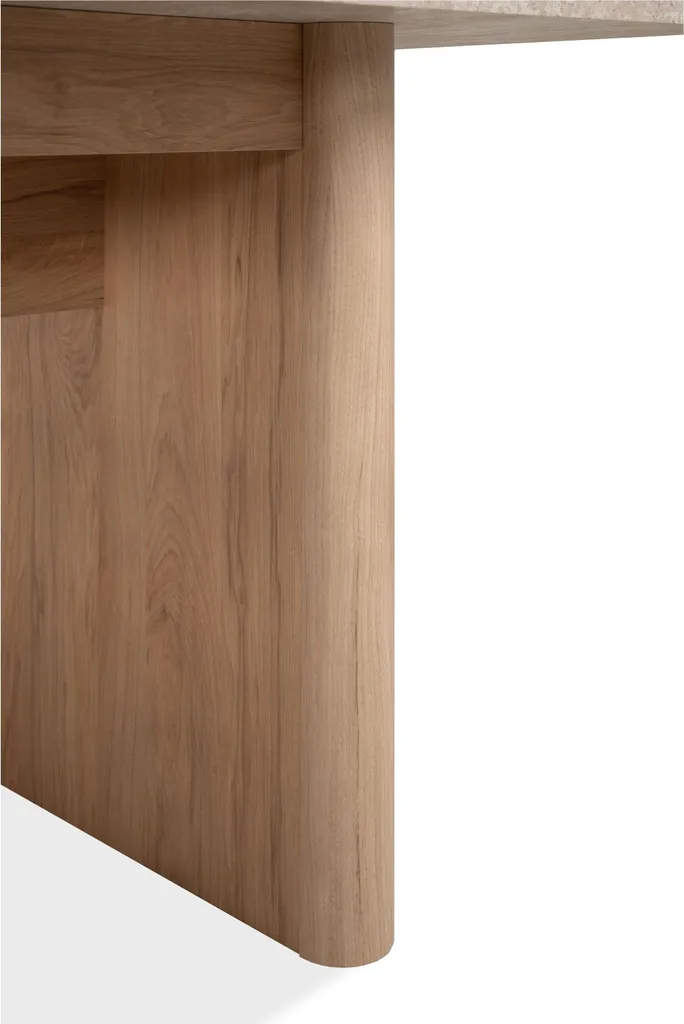 Grande table de repas extensible bois et effet pierre travertin 200cm - 11