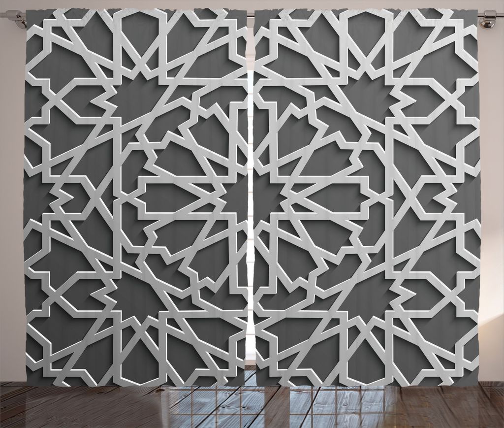 ABAKUHAUS Abstrakte Kunst Rustikaler Gardine, Geometrisches Muster, Schlafzimmer Kräuselband Vorhang mit Schlaufen und Haken, 280 x 225 cm, Grau