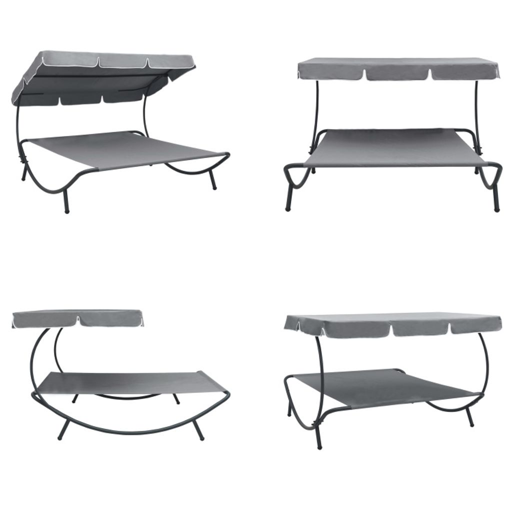 vidaXL Garten Sonnenliege mit Sonnendach Grau - Sonnenliege - Sonnenliegen - Sonneninsel - Sonnen Lounge