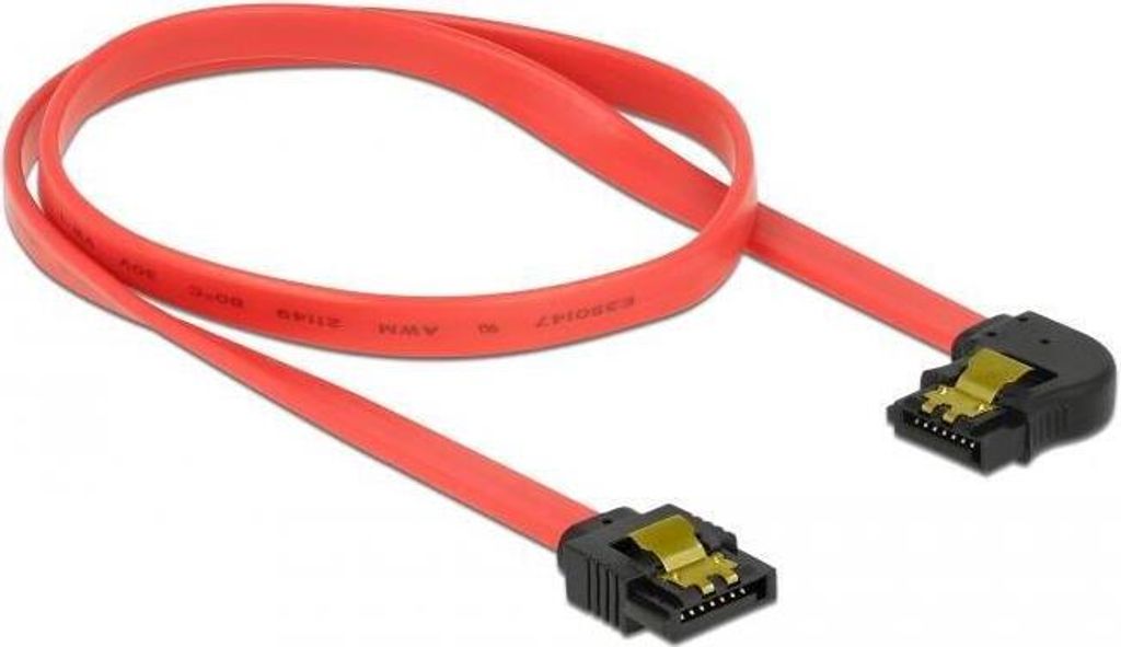 SATA 6 Gb/s Kabel gerade/links gewinkelt 50 cm rot mit Clip