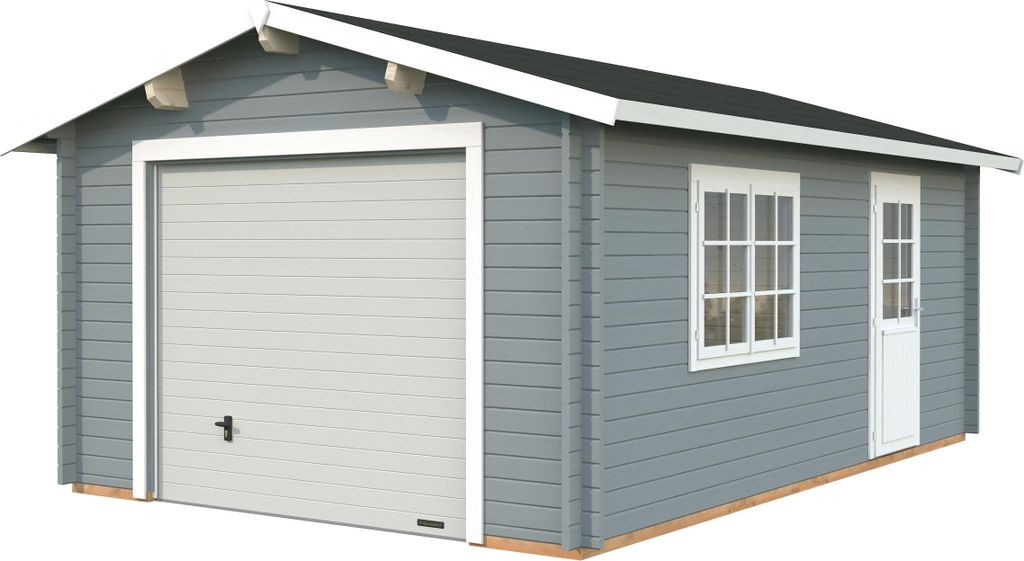 Palmako Garage Roger 19,0 m² - 44 mm - mit Sektionaltor hellgrau/weiß lackiert