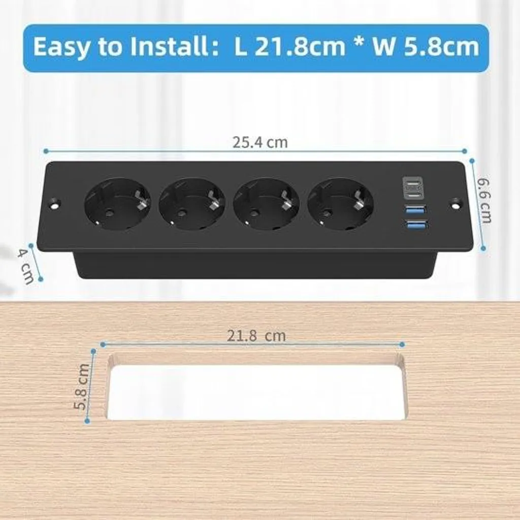 Prise de table pour conférence avec 2 USB-C et 2 USB-A câble de 2m - 2