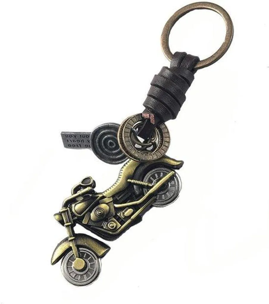 Accessoire pendentif pour moto rétro en cuir et métal tressé bronze