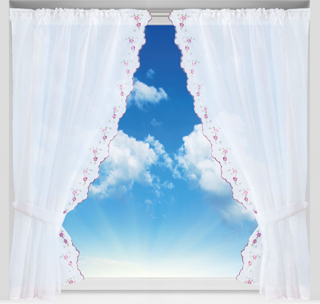 Gardinenset Blumen Rosa 140x120 cm – Satin Bistrogardine Produktbild 