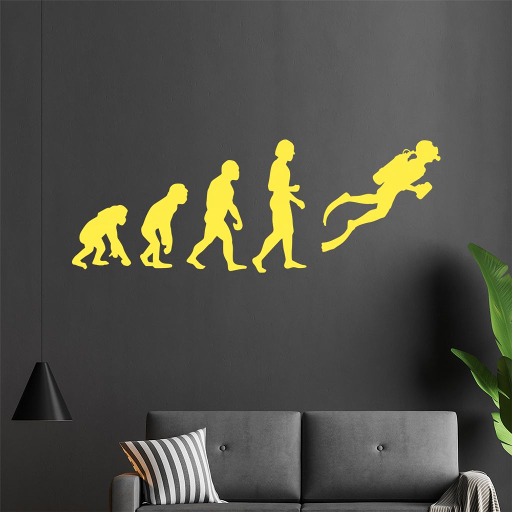 KIWISTAR Evolution Taucher unter Wasser Darwin Wandtattoo in 6 Größen - Wandaufkleber Wall Sticker - Dekoration, Küche, Wohnzimmer, Schlafzimmer...