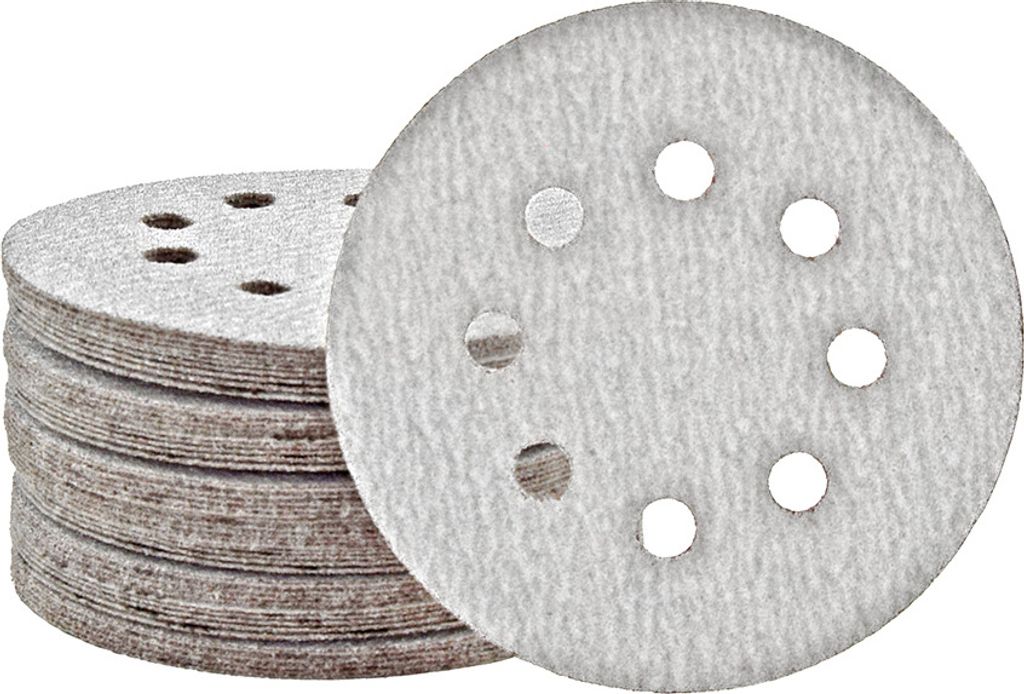 MioTools Shark Klett-Schleifscheiben, 125 mm, 8-Loch, f. Exzenterschleifer, Normalkorund (50 Stk.) K400