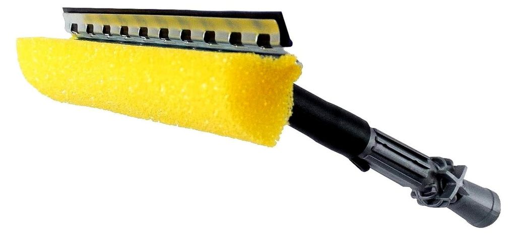 Teleskopstangenaufsatz Gelber Fensterwischer Einwascher und Gummiabzieher ca. 29cm Fenster Reinigung Grauer Winkel 260 Grad verstellbar