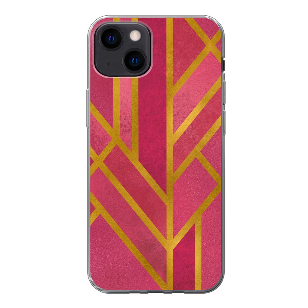 MuchoWow Handyhülle Schutzhülle Hülle für iPhone 13 Gold - Rosa - Geometrisch Silikon Softcase Handy Hülle - Karteninhaber