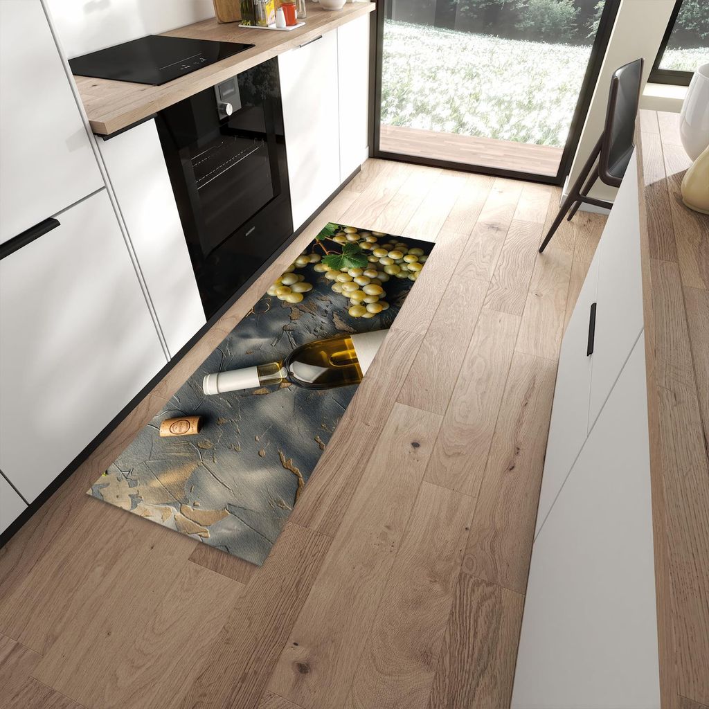Küchenteppich 60x180cm rutschfest & abwischbar PVC Läufer - Weintrauben mit Wein