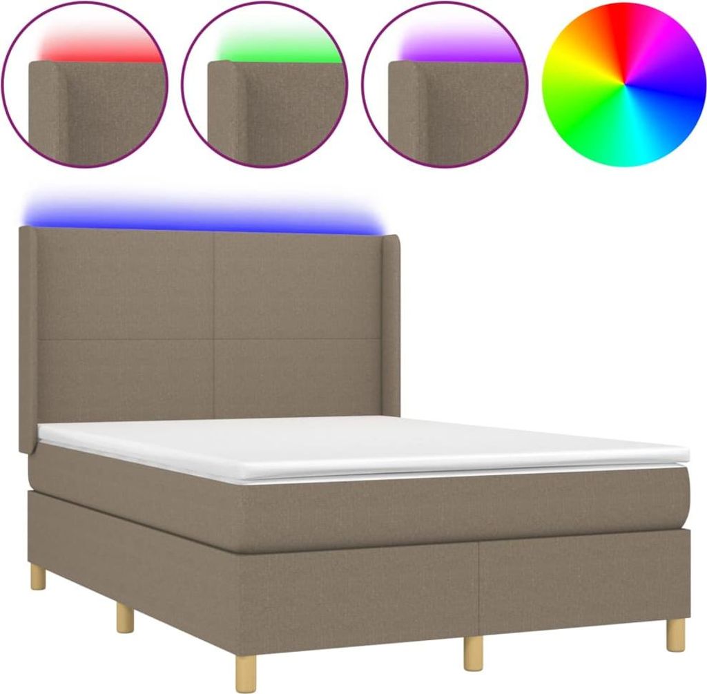 vidaXL Boxspringbett mit Matratze & LED Taupe 140x190 cm Stoff