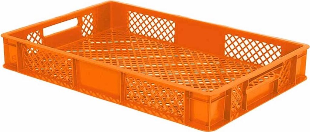 156 Stück Eurobehälter durchbrochen/Bäckerkiste, LxBxH 600 x 400 x 90 mm, PE-HD, lebensmittelecht, orange, Palettenware