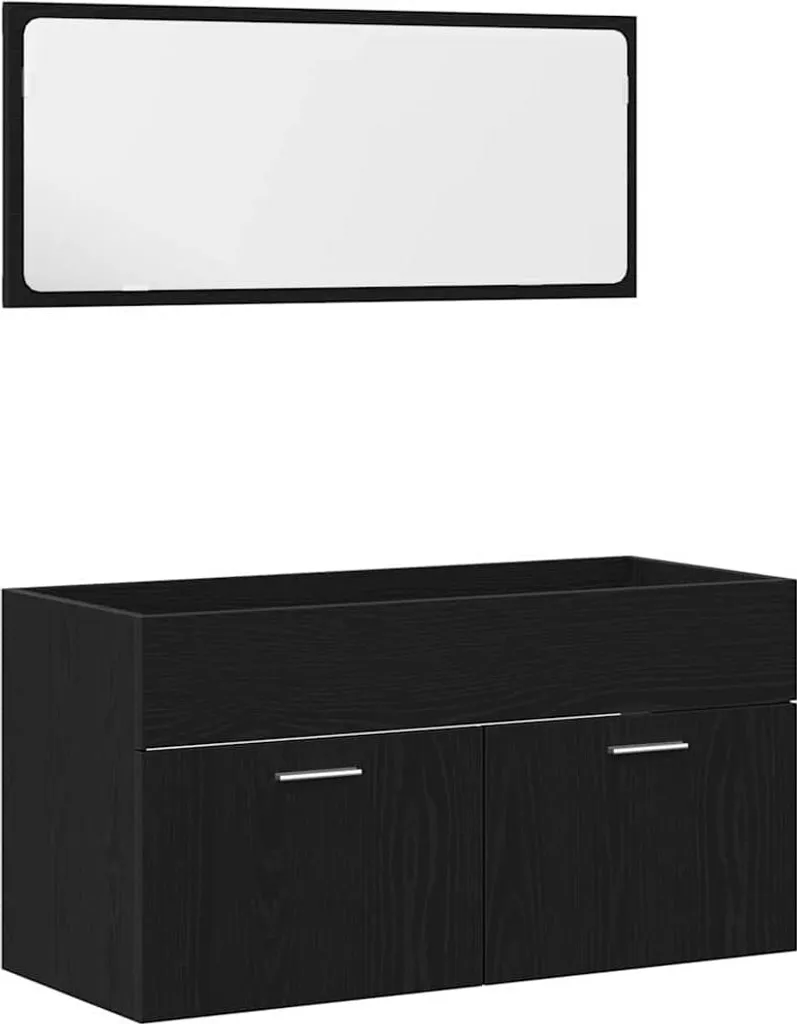 Arredo Bagno Rovere Nero 2 Pezzi: Mobile con Lavabo e Specchio - 1