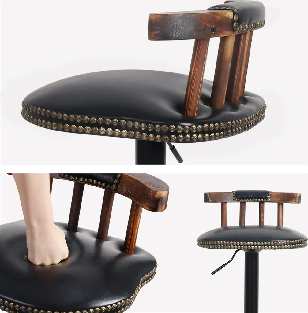 Tabouret de Bar Design Noir avec Dossier Réglable - Ensemble de 2 Pièces - 10