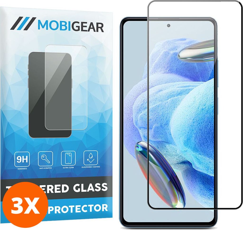 Mobigear Premium 9.98 Xiaomi Redmi Note 12 Pro 5G Panzerglas Gehärtetes Glas Displayschutz - Hüllenfreundlich - Schwarz (3er Pack)