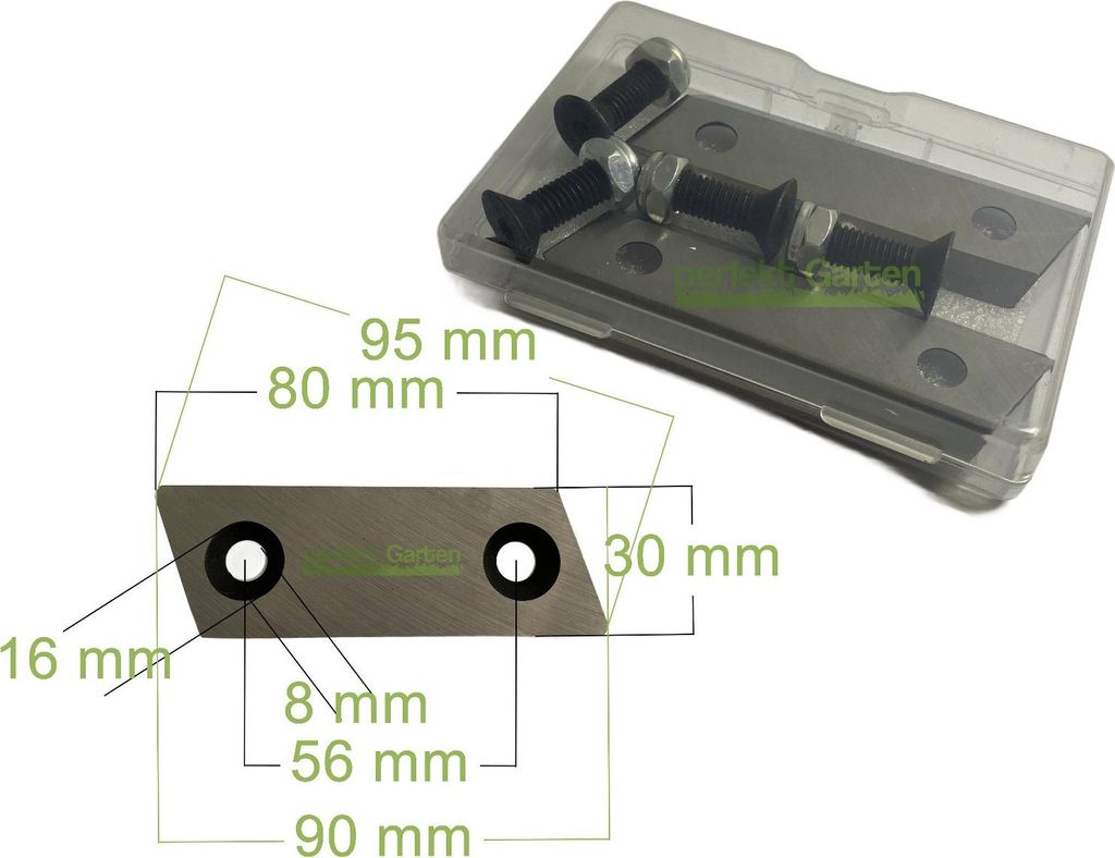 2X 9,5 CM Shredder Häcksler Holzmesser 9 X 3 CM, Schneide 8 CM, Löcher 0,8 CM