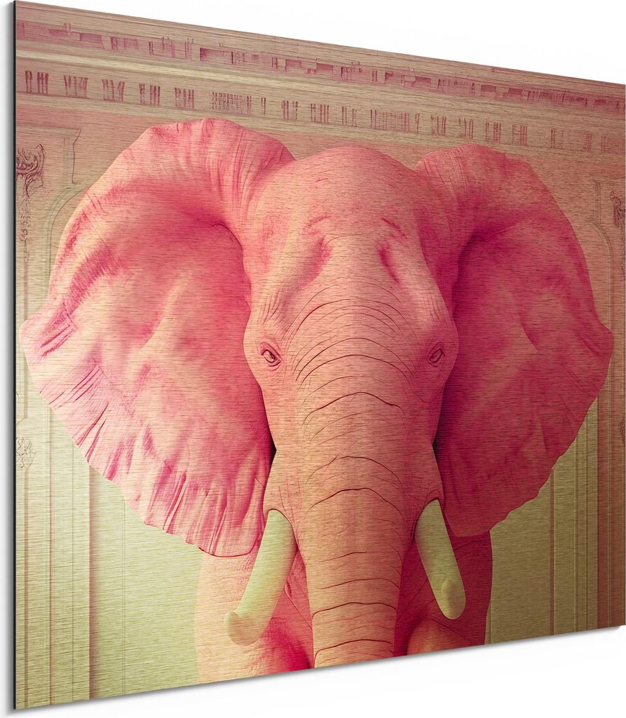 DEQORI Alu-Dibond Bild Gold 80x60 cm 'Elefant im Raum' Wandbild Metall dünn Design