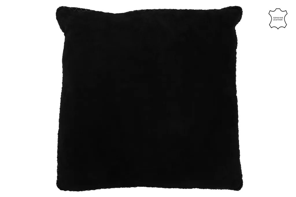 Coussin en cuir tressé noir J-Line 45x45x7 cm pour décoration chic