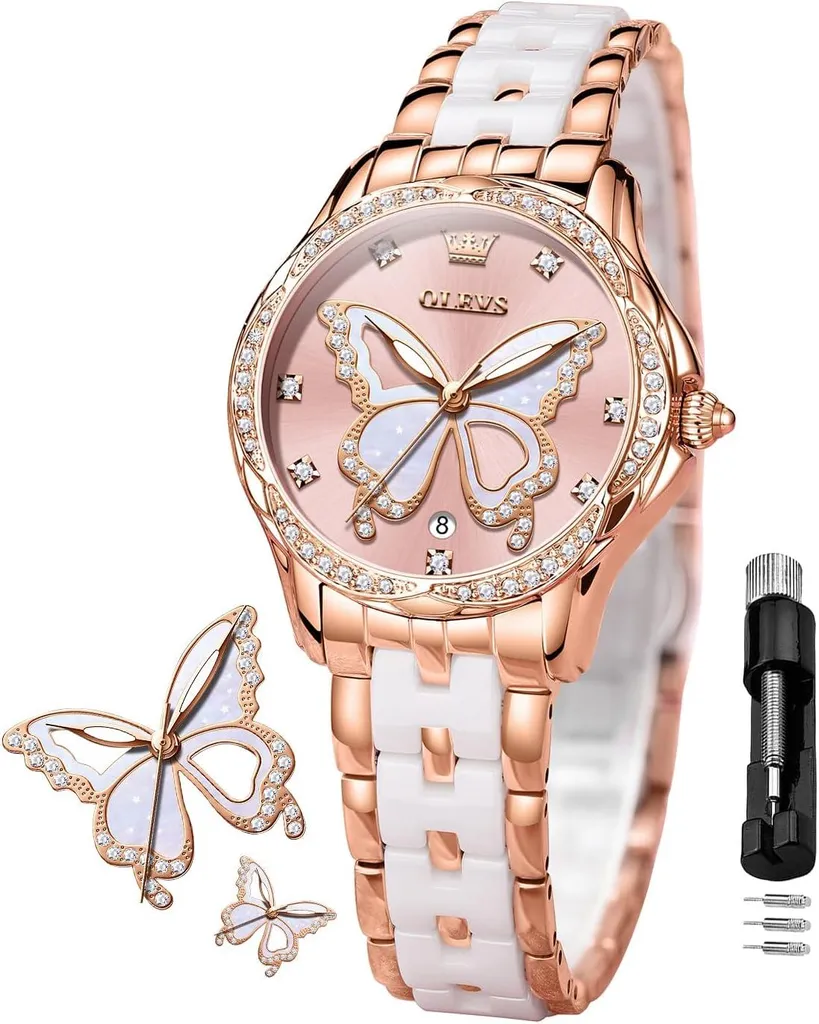 Orologio da donna diamanti Elegante orologio da polso al quarzo con bracciale in Vetroceramica bicolore in acciaio inossidabile, impermeabile 30 m e lancette luminose - Orologi da donna alla moda per il lavoro