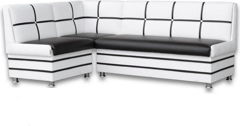 Eckbank "Korsika Maxi" Sitzbank 213x142 cm Polsterecke Kunstleder Schwarz / Weiss mit Stauraum