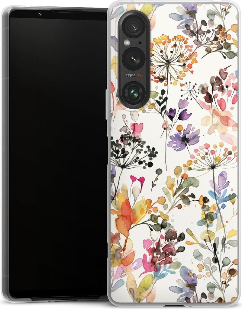 DeinDesign Slim Hülle für Sony Xperia 1 V Silikon Case Ultra Dünn Handyhülle Blume Muster Pastell