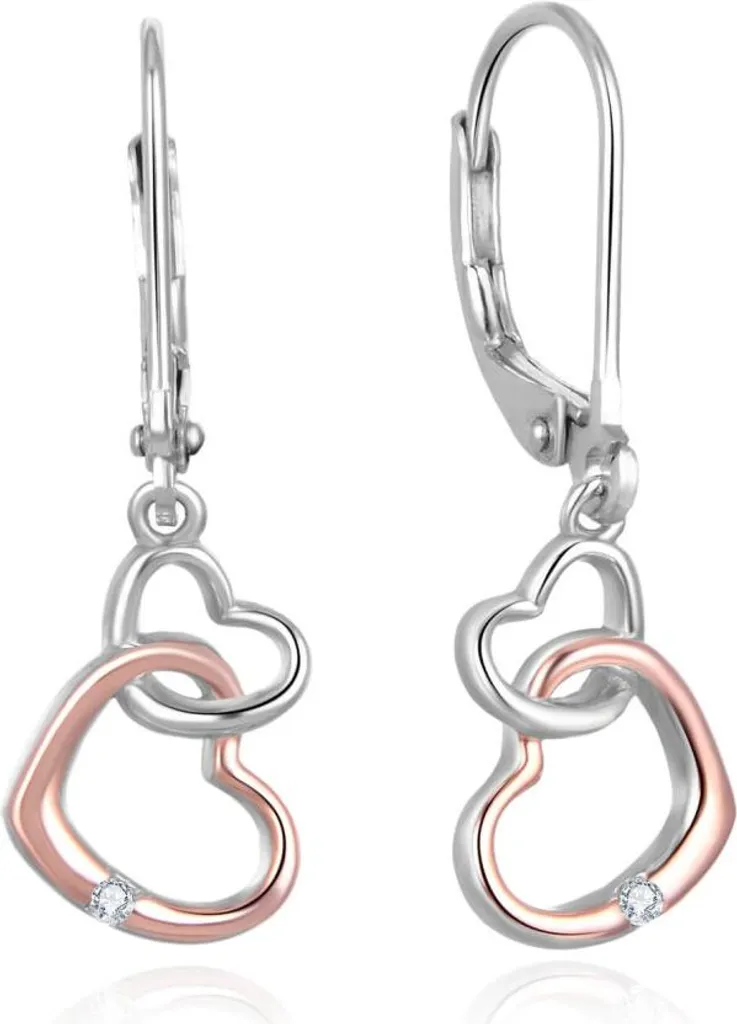 Bijoux romantiques : boucles d'oreilles cœurs argent bicolores AGUC2608