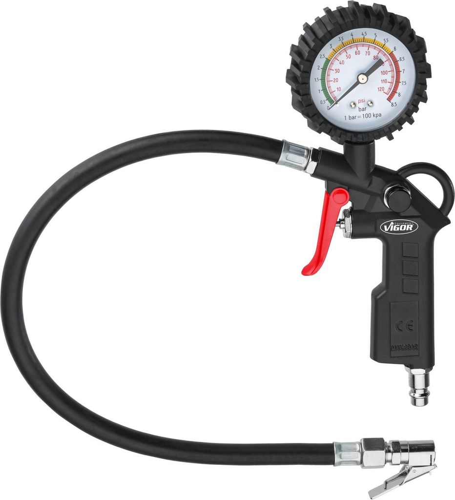 ViGOR V6905 Reifenfüller, feiner Füllhebel für gezielte Dosierung, Luftdruckprüfer mit gummiummanteltem Manometer